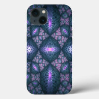 3D Fractal Art Pattern Turquoise Purple Pink
