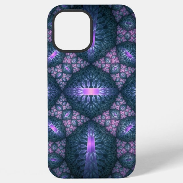 3D Fractal Art Pattern Turquoise Purple Pink iPhone Case (Back)
