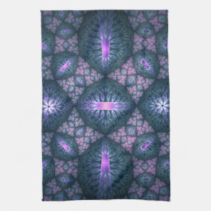 3D Fractal Art Pattern Turquoise Purple Pink Kitchen Towel