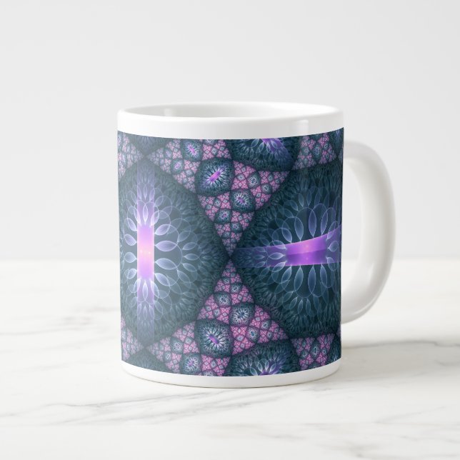 3D Fractal Art Pattern Turquoise Purple Pink Large Coffee Mug (Front Right)