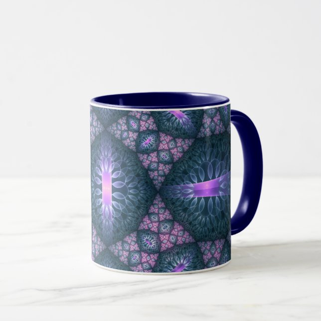 3D Fractal Art Pattern Turquoise Purple Pink Mug (Front Right)