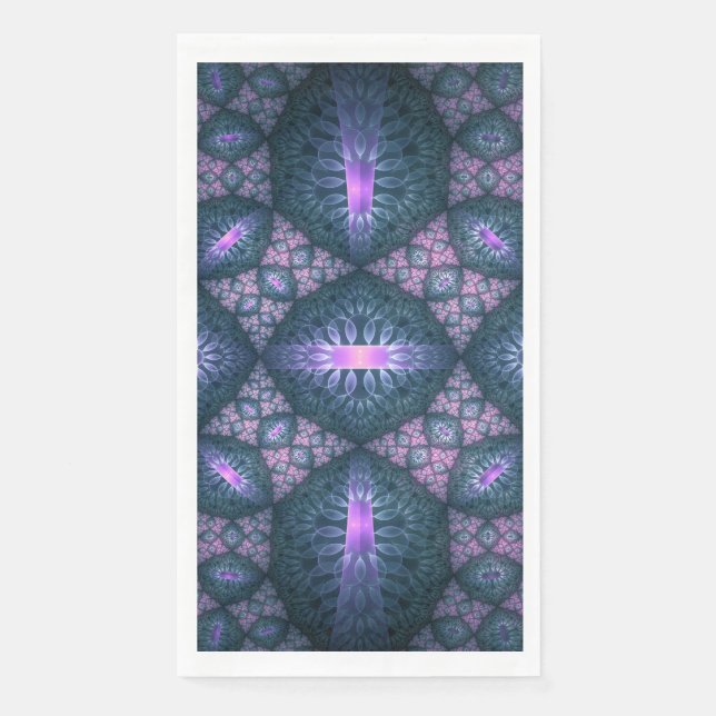 3D Fractal Art Pattern Turquoise Purple Pink Napkin (Front)