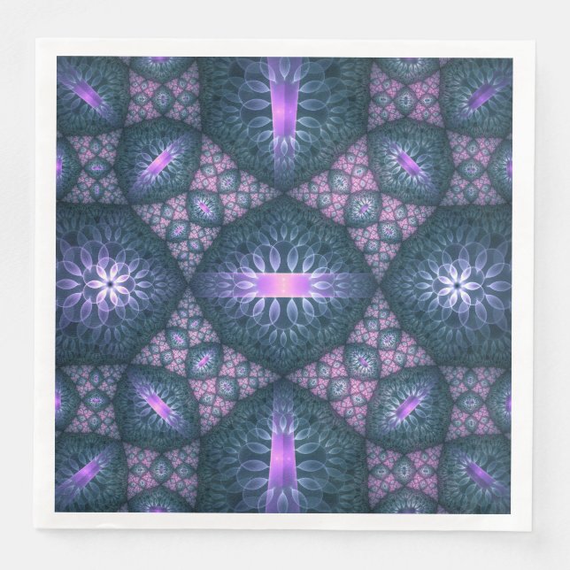 3D Fractal Art Pattern Turquoise Purple Pink Napkin (Front)