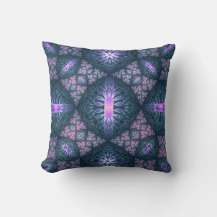 3D Fractal Art Pattern Turquoise Purple Pink Throw Pillow