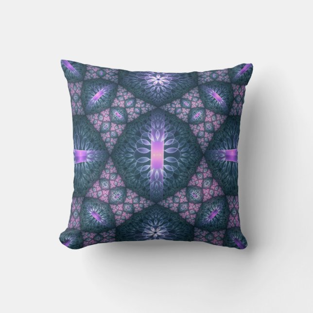 3D Fractal Art Pattern Turquoise Purple Pink Throw Pillow (Front)