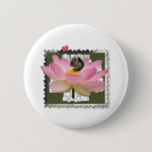 3D Framed Adorable Baby Squirrel On Flower 2 Inch Round Button