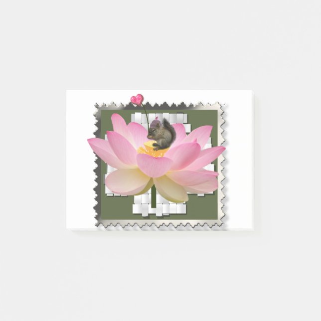 3D Framed Adorable Baby Squirrel On Flower Post-it Notes (Front)