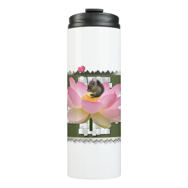 3D Framed Adorable Baby Squirrel On Flower Thermal Tumbler (Front)