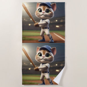 3D Funny Baseball Cat, Beach Towel
