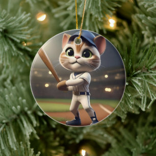 3D Funny Baseball Cat, Ceramic Ornament