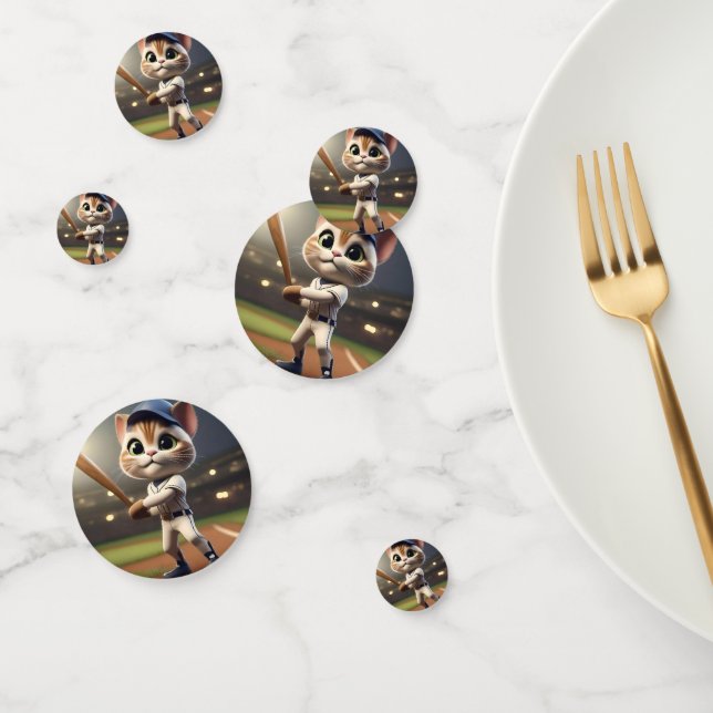 3D Funny Baseball Cat, Confetti (Group)