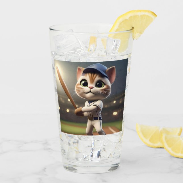 3D Funny Baseball Cat,  Glass (Back Ice)