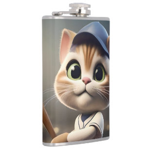 3D Funny Baseball Cat, Hip Flask