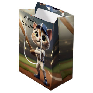 3D Funny Baseball Cat, Medium Gift Bag