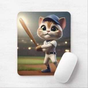 3D Funny Baseball Cat, Mouse Pad