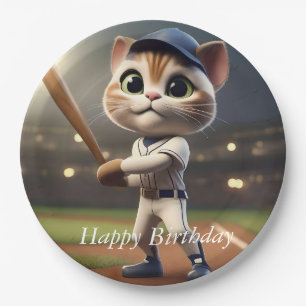 3D Funny Baseball Cat, Paper Plate