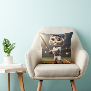 3D Funny Baseball Cat, Throw Pillow