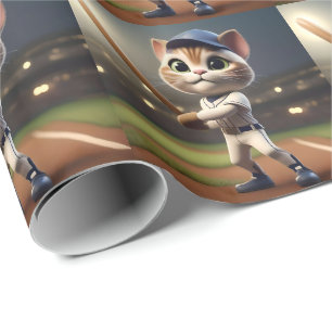 3D Funny Baseball Cat, Wrapping Paper