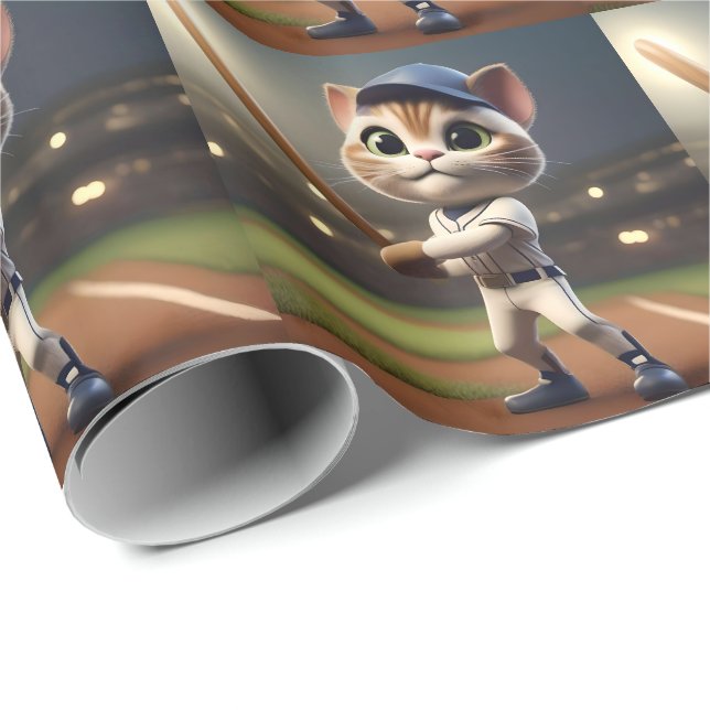 3D Funny Baseball Cat, Wrapping Paper (Roll Corner)