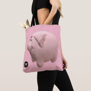 3D Funny Pig Year Birthday Monogram choose colour  Tote Bag