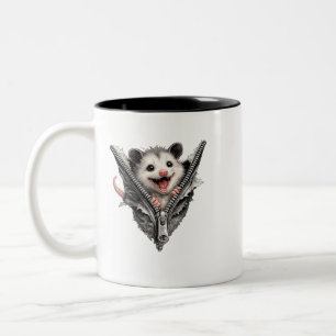 3D Funny Screaming Opossum Zipper Two-Tone Mug