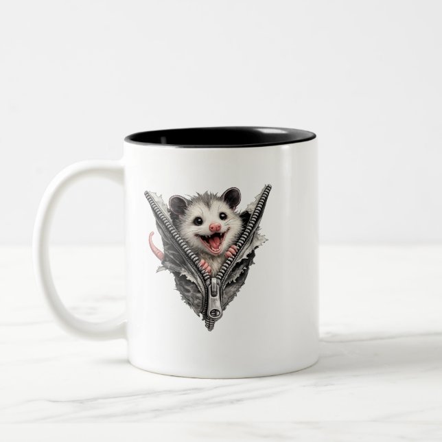 3D Funny Screaming Opossum Zipper Two-Tone Mug (Left)