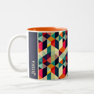 3D Geometric Pattern Mid Century RETRO Fonts Name Two-Tone Coffee Mug