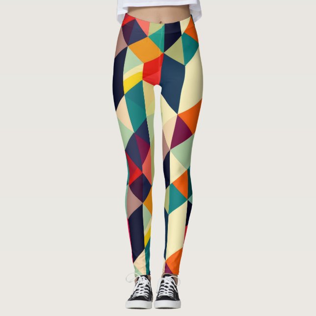 3D Geometric Pattern RETRO Chic Colourful Leggings (Front)