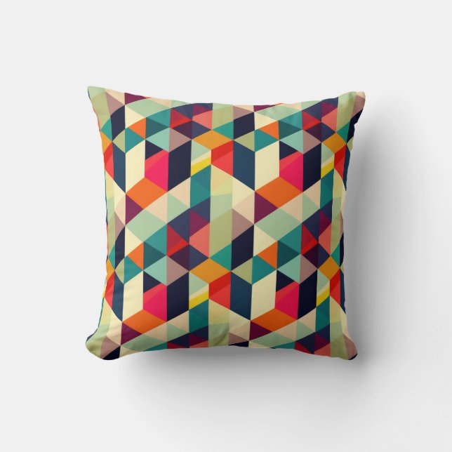 3D Geometric Pattern RETRO Mid Century Colourful Throw Pillow (Front)