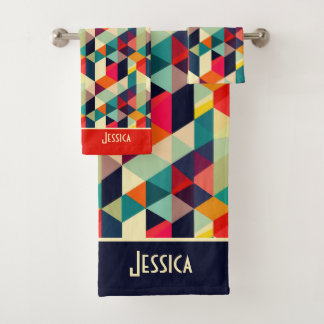 3D Geometric Pattern RETRO Monogrammed Name Bath Towel Set