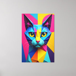 3D Geometric Pop Art Cat Canvas Print