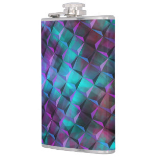 3D geometric shapes, stained pink to bluish lilac Hip Flask