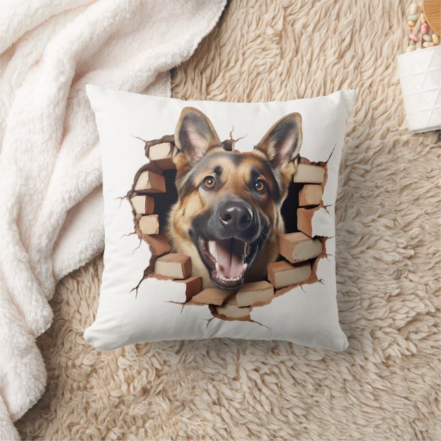 3D German Shepherd Cracked Hole Throw Pillow (Blanket)