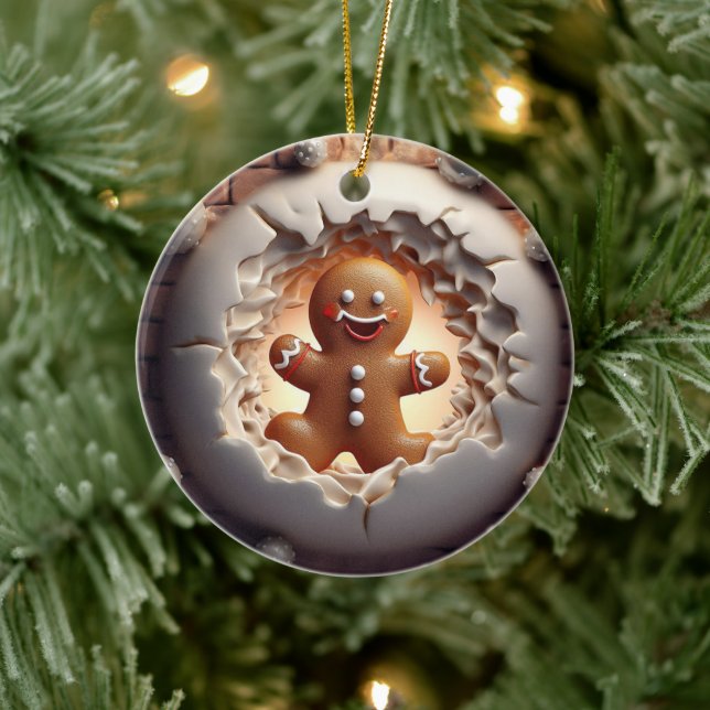 3D Gingerbread Man Christmas Ceramic Ornament (Tree)