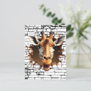 3D Giraffe Wall Break Art – Realistic Safari Postcard