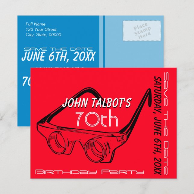 3D Glasses 70th Birthday Save the Date Announcement Postcard (Front/Back)