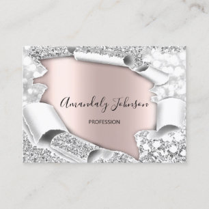 3D Glitter Makeup Event Planner ROSE Silver Business Card