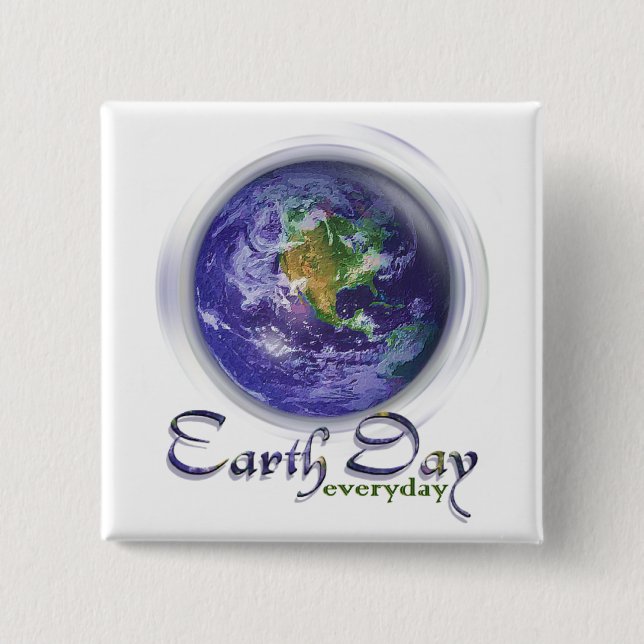 3D Globe Earth Day 2 Inch Square Button (Front)
