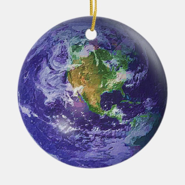 3D Globe Earth Day Ceramic Ornament (Front)