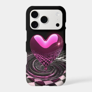 3D Glossy Heart Chequerboard iPhone Case Y2K