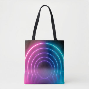 3d, glowing lines, tunnel, neon lights, virtual re tote bag