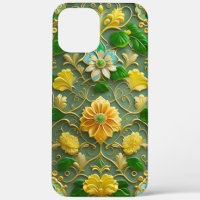 3D Gold and Green Floral