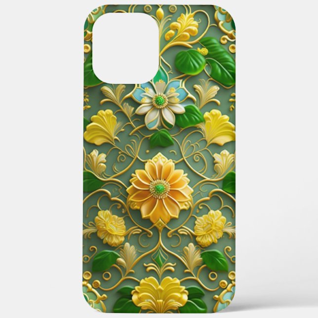 3D Gold and Green Floral Case-Mate iPhone Case (Back)