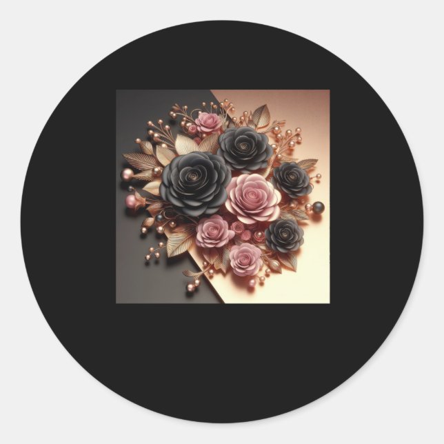 3d Gold Black Pink Roses #11 Sticker  (Front)