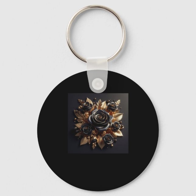 3d Gold Black Roses #4 Sticker  Keychain (Front)