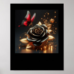 3d Gold Black Roses #5 Sticker  Poster