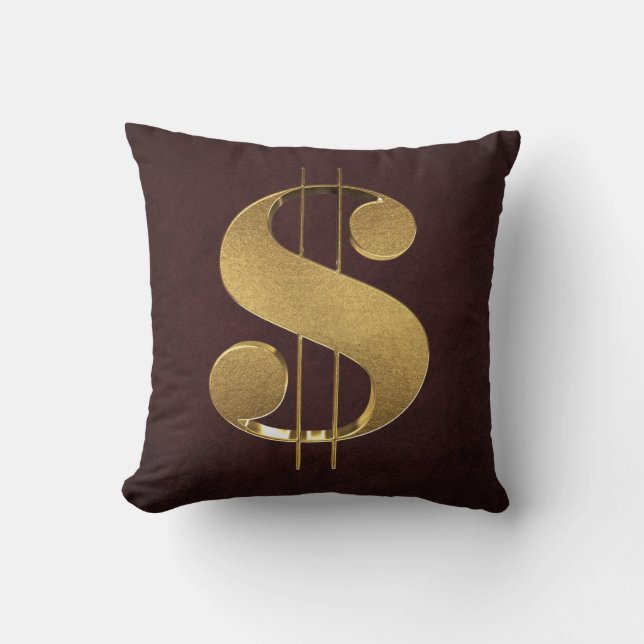 3D Gold Dollar Sign Throw Pillow (Front)