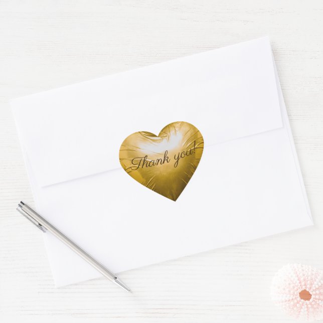 3D Gold Heart Wrap Thank You Heart Sticker (Envelope)