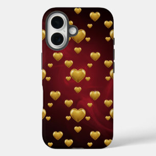 3D Gold Hearts Crimson Luxury iPhone 16 Case