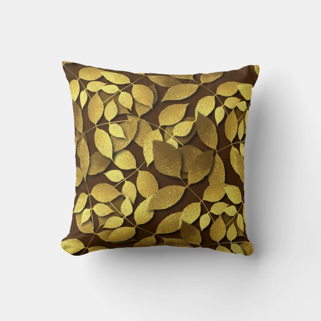 3D Gold Leaves Throw Pillow (Front)
